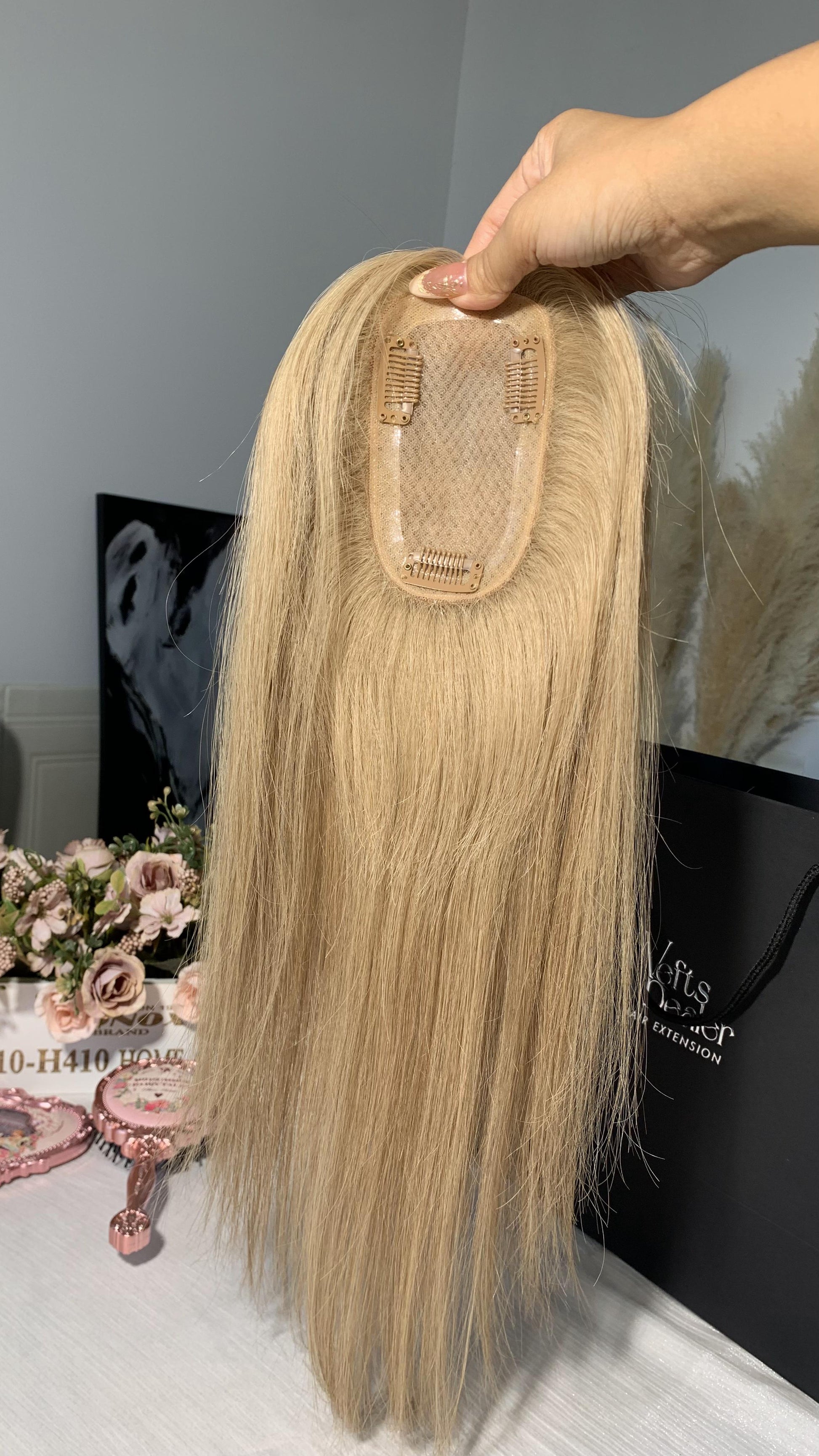 Virgin Hair 3*5" Silk Base Topper-Skunk Strip Ash