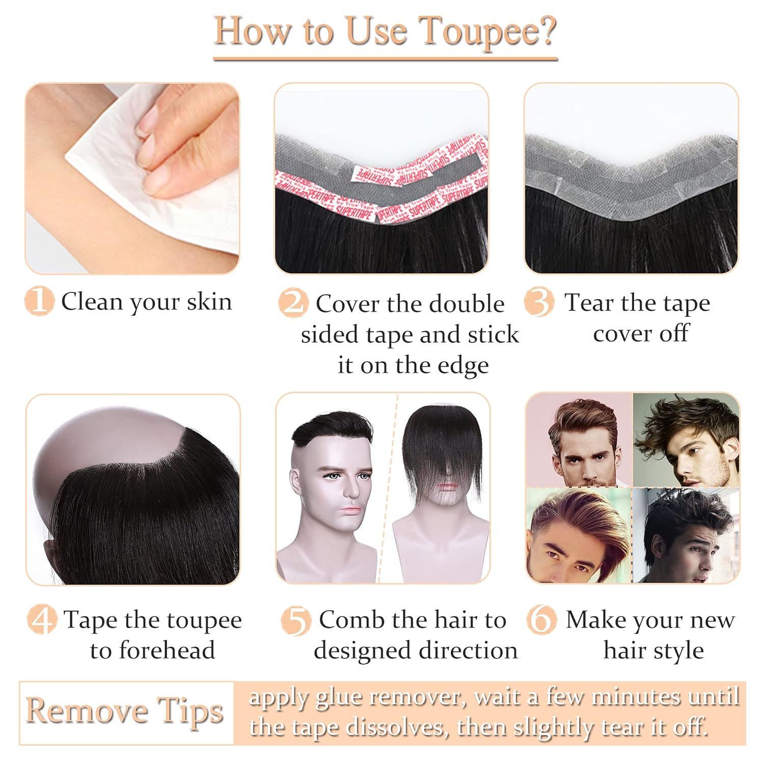 Collection of Super Thin Forehead Hair Replacement Toupee for Bald Women or Men in a gallery layout